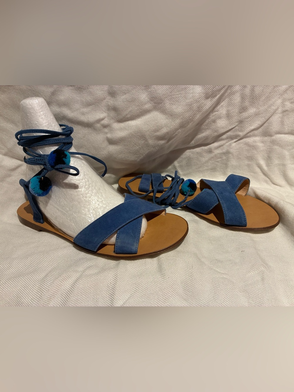 J. Crew Blue Lace-Up Suede Flat Sandals, Made in Italy, sz US 5